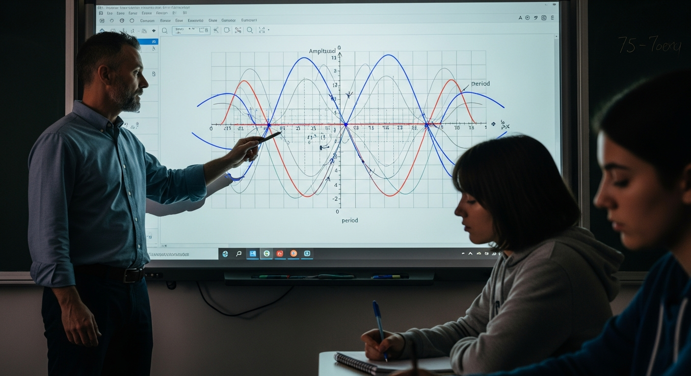 Matematik dersi — öğretmen GeoGebra üzerinde grafik gösteriyor