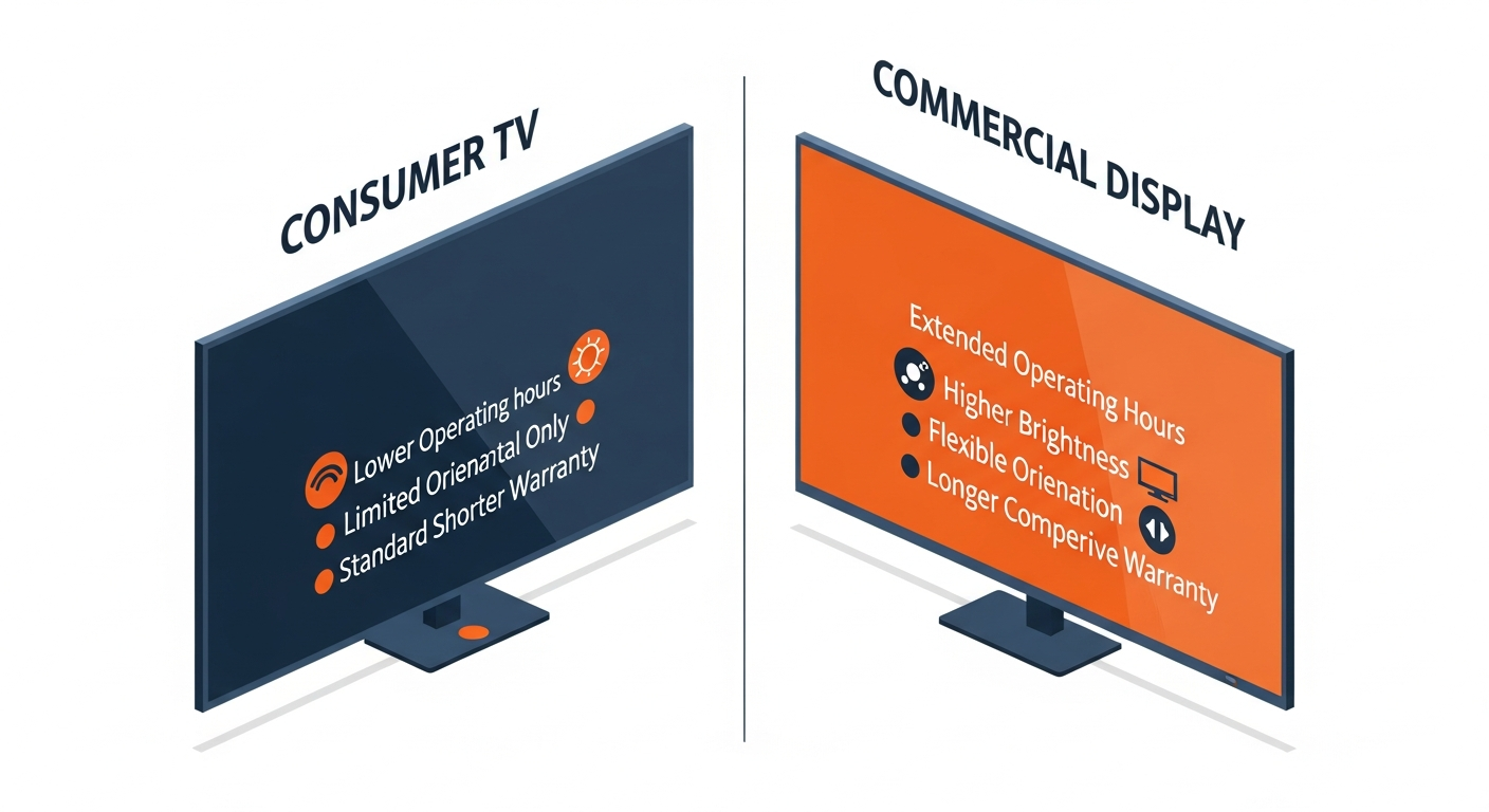 Konsumer TV vs signage monitor karşılaştırma diyagramı