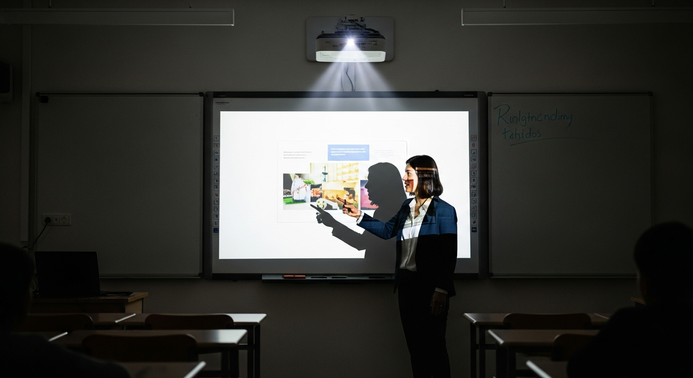 Eski projektörlü dijital tahta vs modern LCD akıllı tahta yan yana
