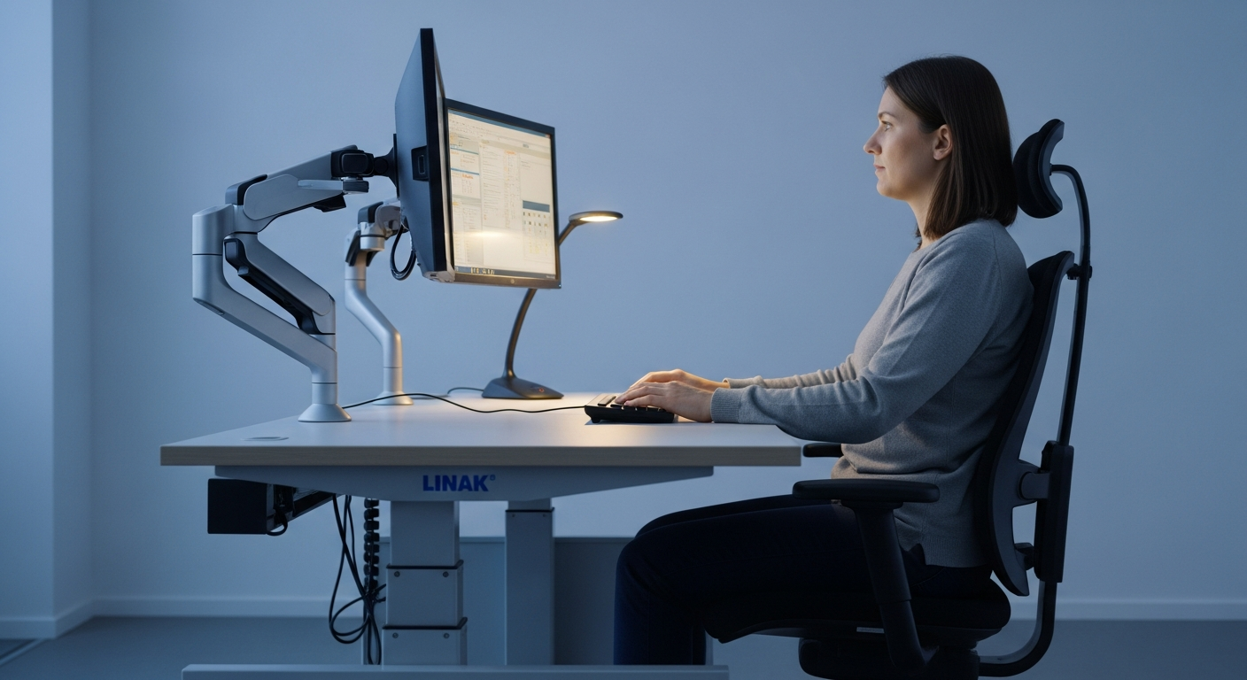 Operatör konsolu yandan ergonomi ölçüleri — ekran açısı, klavye yüksekliği