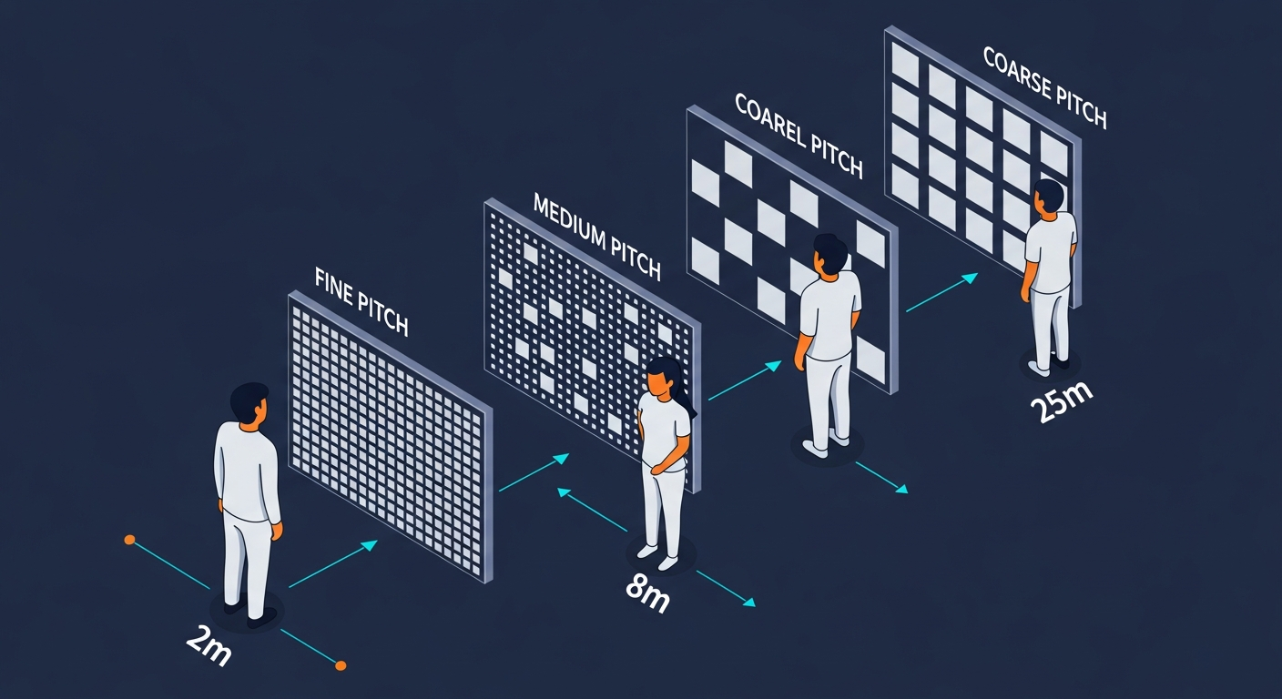 İzleme mesafesi - pixel pitch ilişkisi diyagramı