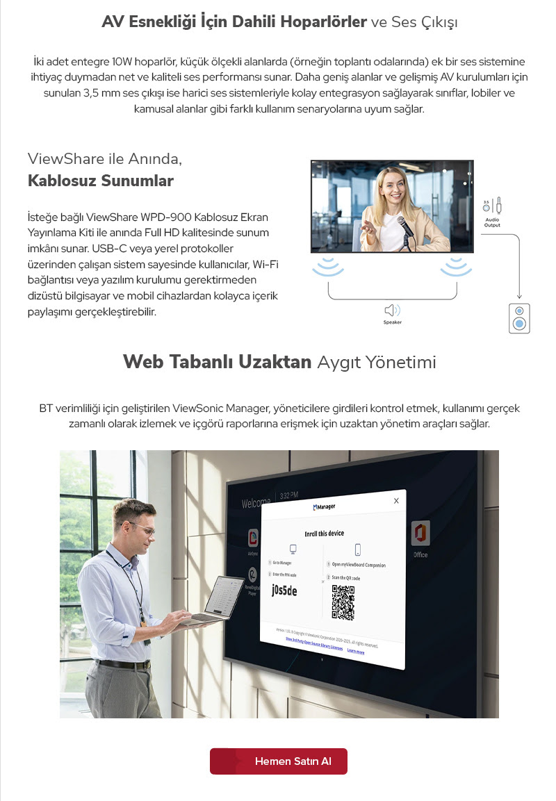 ViewSonic CDE14 Serisi — ViewShare WPD-900 kablosuz sunum ve ViewSonic Manager uzaktan yönetim